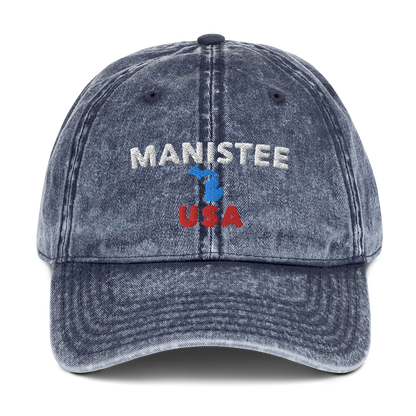 'Manistee USA' Vintage Baseball Cap (w/ Michigan Outline)