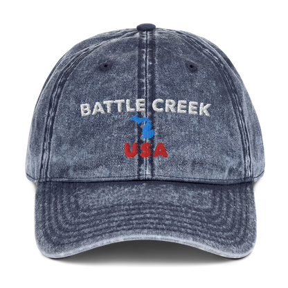 'Battle Creek USA' Vintage Baseball Cap (w/ Michigan Outline)