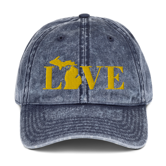 Michigan 'Love' Vintage Baseball Cap (Didone Font) | Gold Embroidery