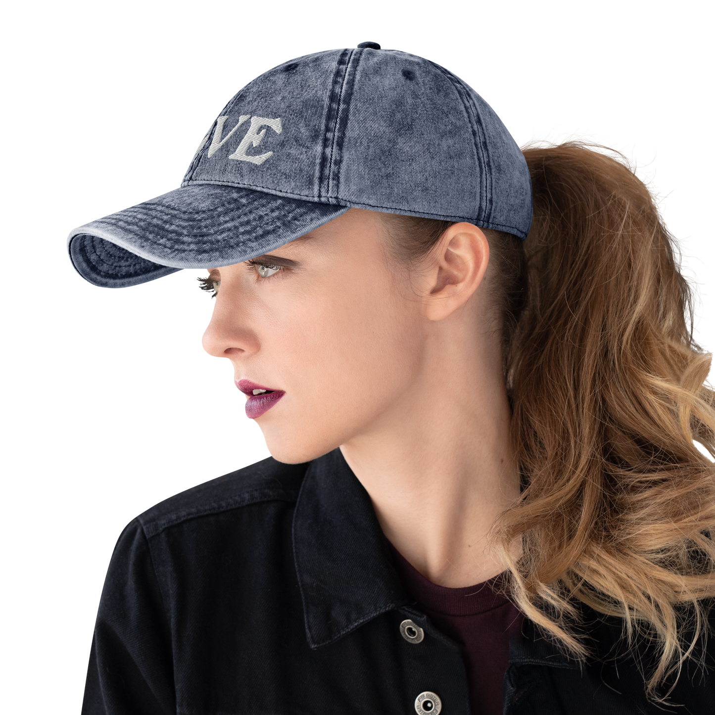 Michigan 'Love' Vintage Baseball Cap (Woodcut Font) | White Embroidery