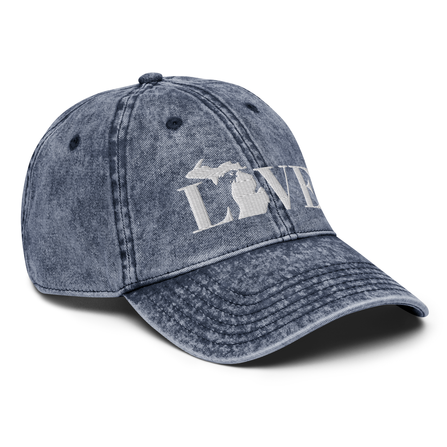 Michigan 'Love' Vintage Baseball Cap (Didone Font) | White Embroidery