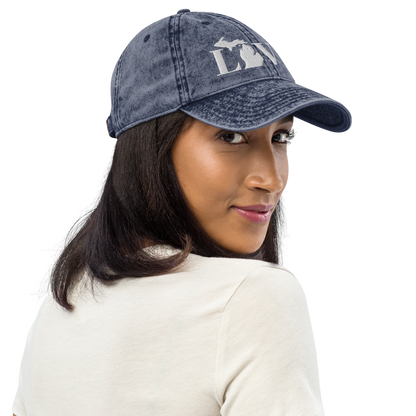 Michigan 'Love' Vintage Baseball Cap (Didone Font) | White Embroidery