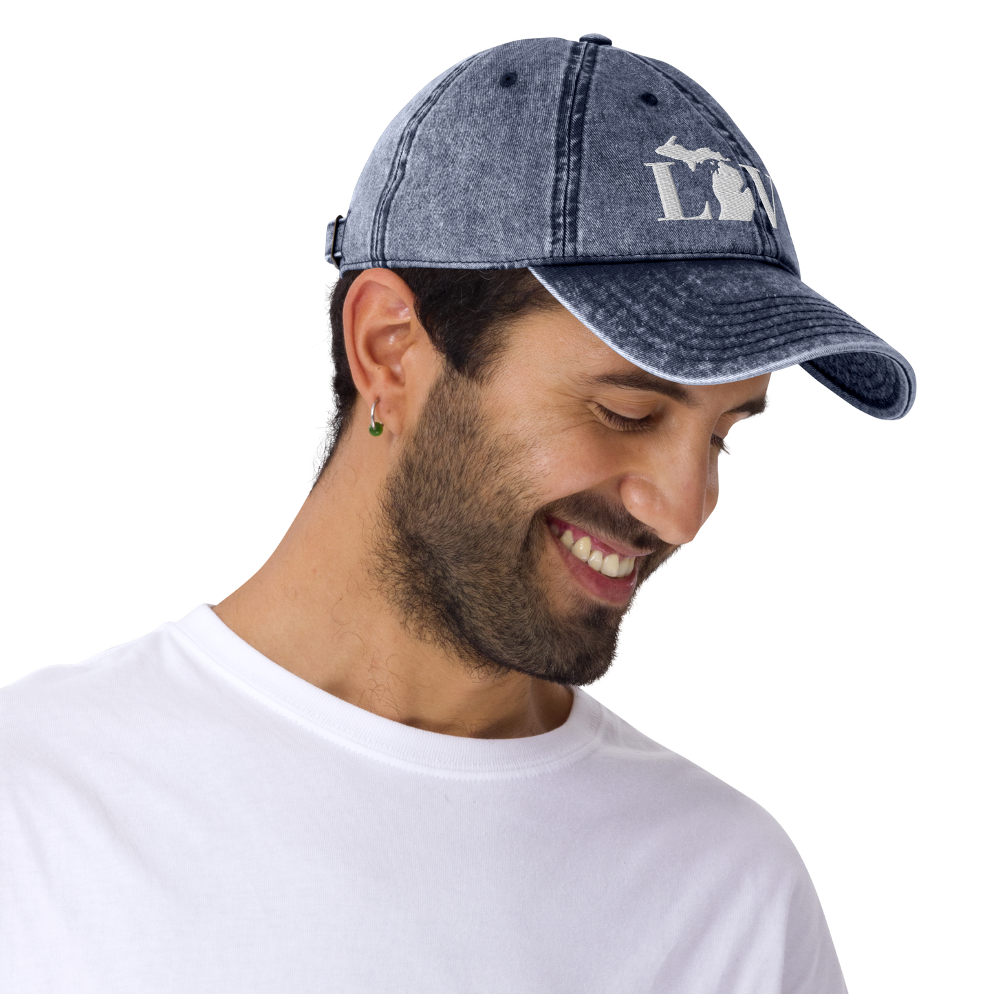 Michigan 'Love' Vintage Baseball Cap (Didone Font) | White Embroidery