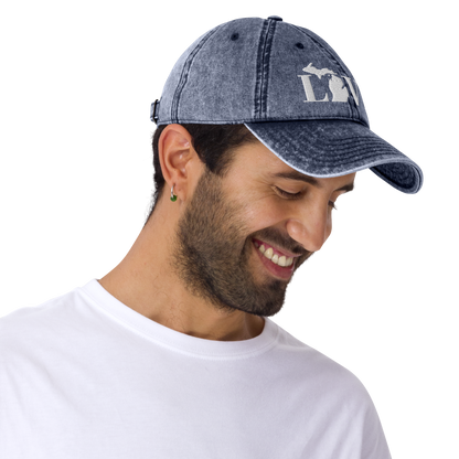 Michigan 'Love' Vintage Baseball Cap (Didone Font) | White Embroidery