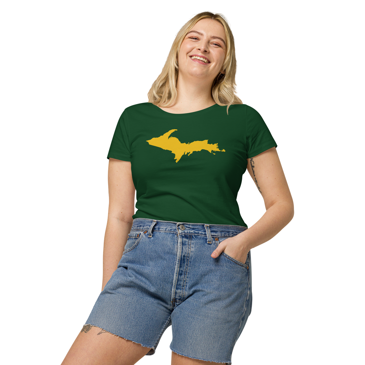 Michigan Upper Peninsula T-Shirt (w/ Gold UP Outline) | Women's Organic