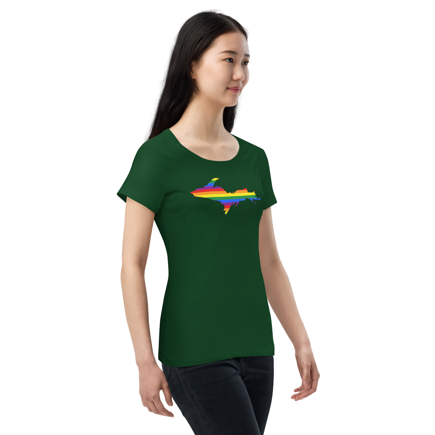 Michigan Upper Peninsula T-Shirt (w/ UP Pride Flag Outline) | Women's Organic