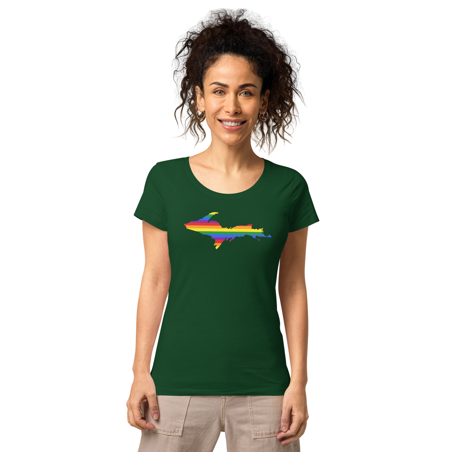 Michigan Upper Peninsula T-Shirt (w/ UP Pride Flag Outline) | Women's Organic