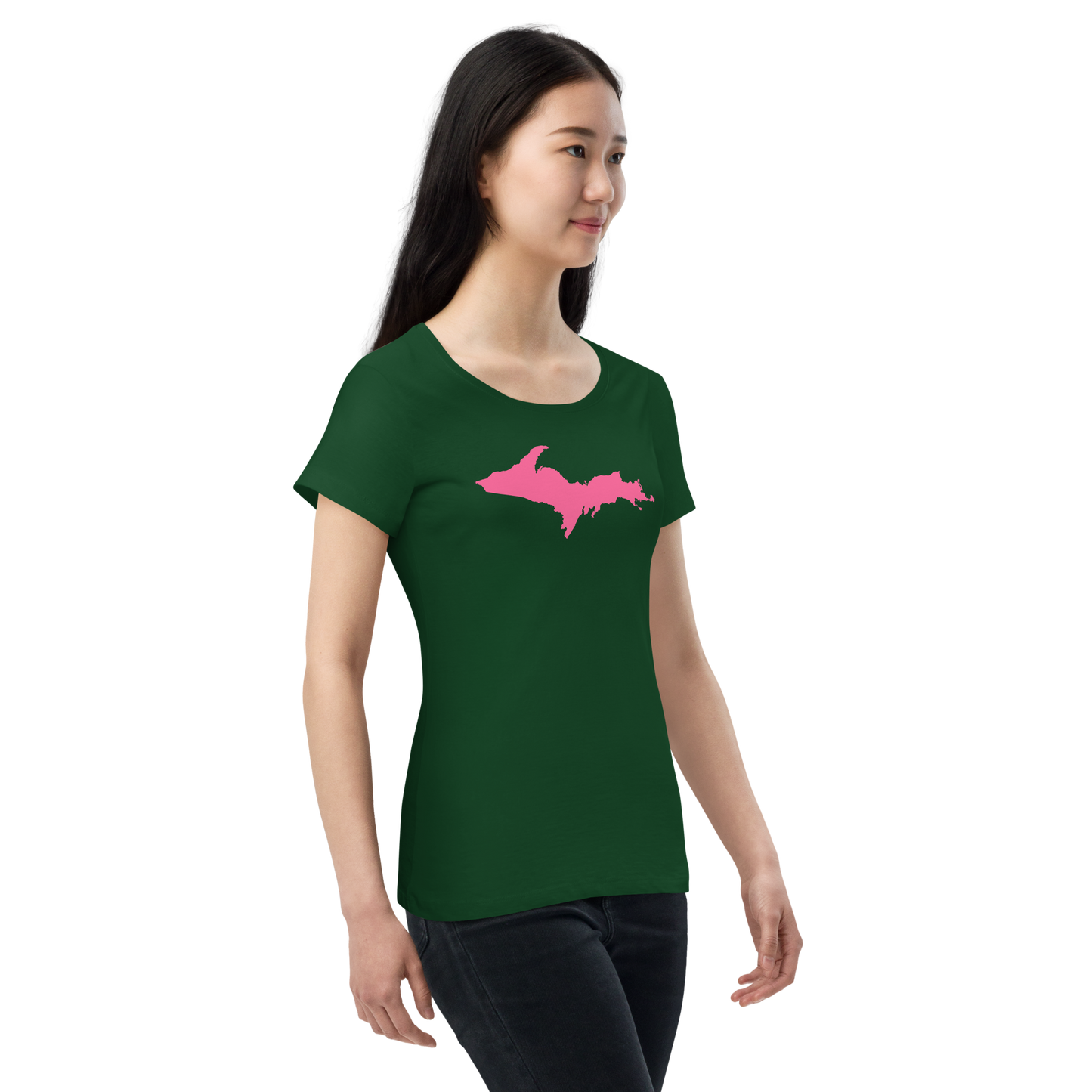 Michigan Upper Peninsula T-Shirt (w/ Pink UP Outline) | Women's Organic