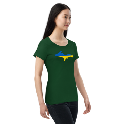 Michigan Upper Peninsula T-Shirt (w/ UP Ukraine Flag Outline) | Women's Organic