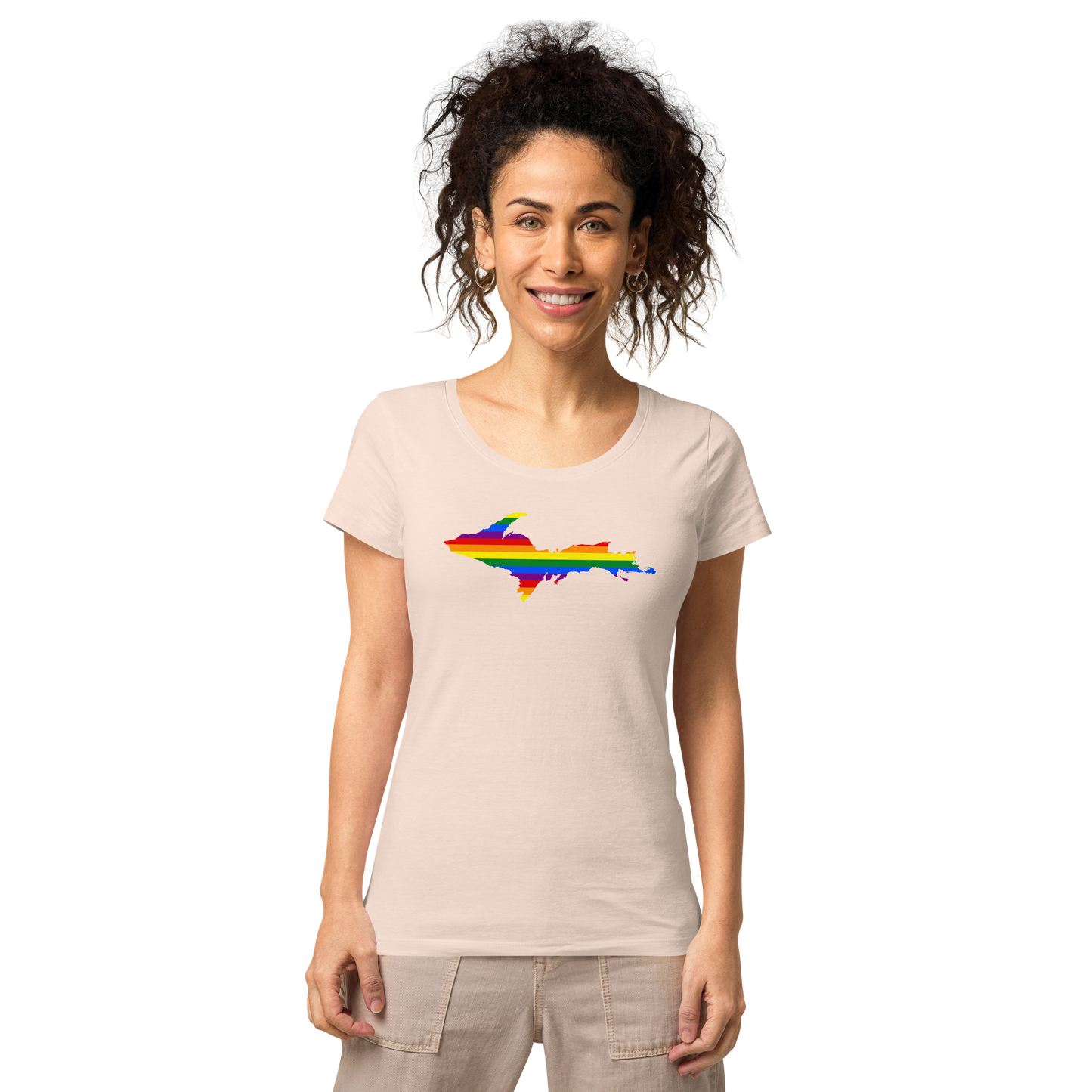 Michigan Upper Peninsula T-Shirt (w/ UP Pride Flag Outline) | Women's Organic