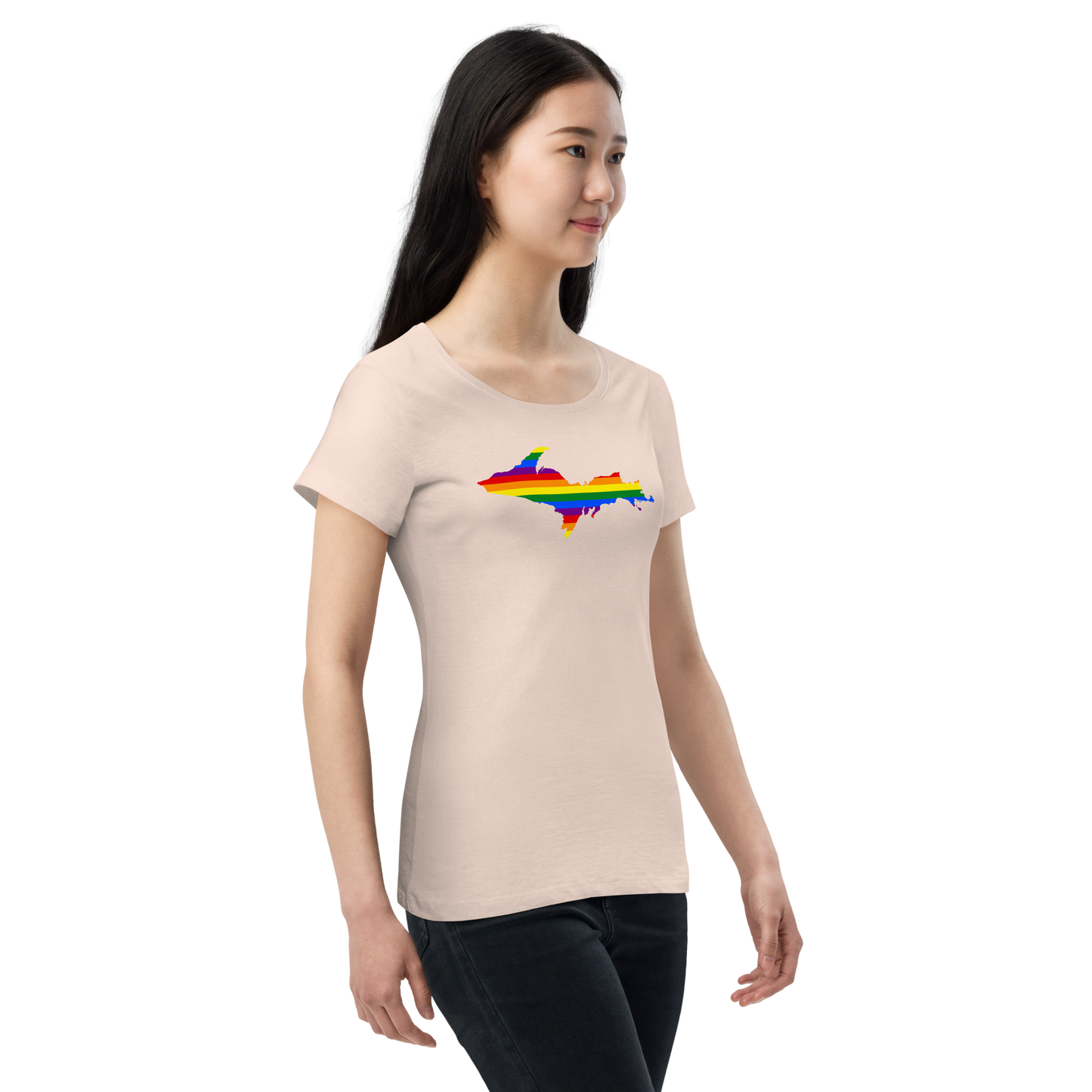 Michigan Upper Peninsula T-Shirt (w/ UP Pride Flag Outline) | Women's Organic