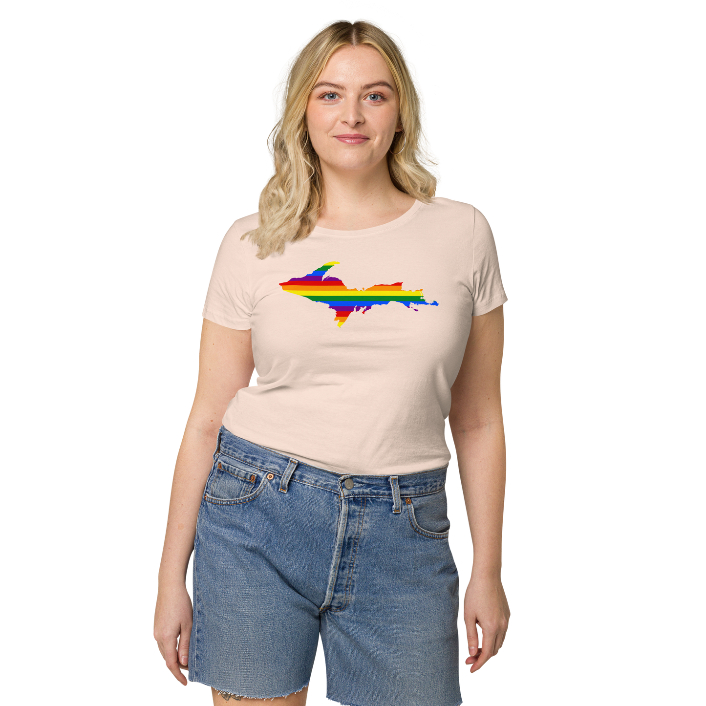 Michigan Upper Peninsula T-Shirt (w/ UP Pride Flag Outline) | Women's Organic