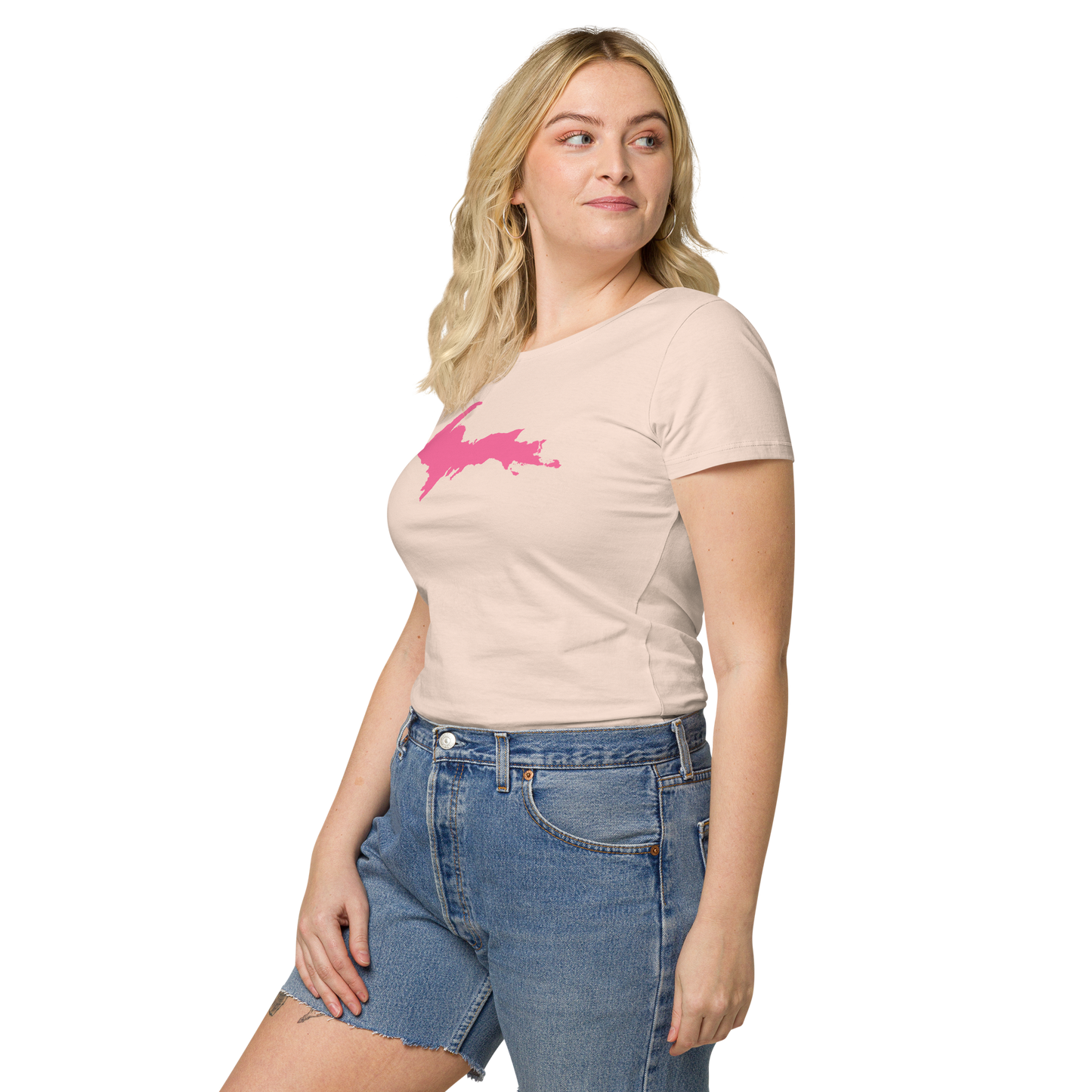 Michigan Upper Peninsula T-Shirt (w/ Pink UP Outline) | Women's Organic