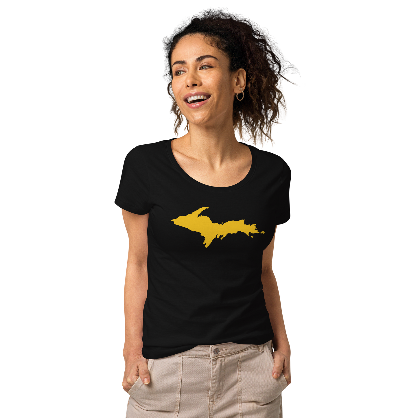 Michigan Upper Peninsula T-Shirt (w/ Gold UP Outline) | Women's Organic