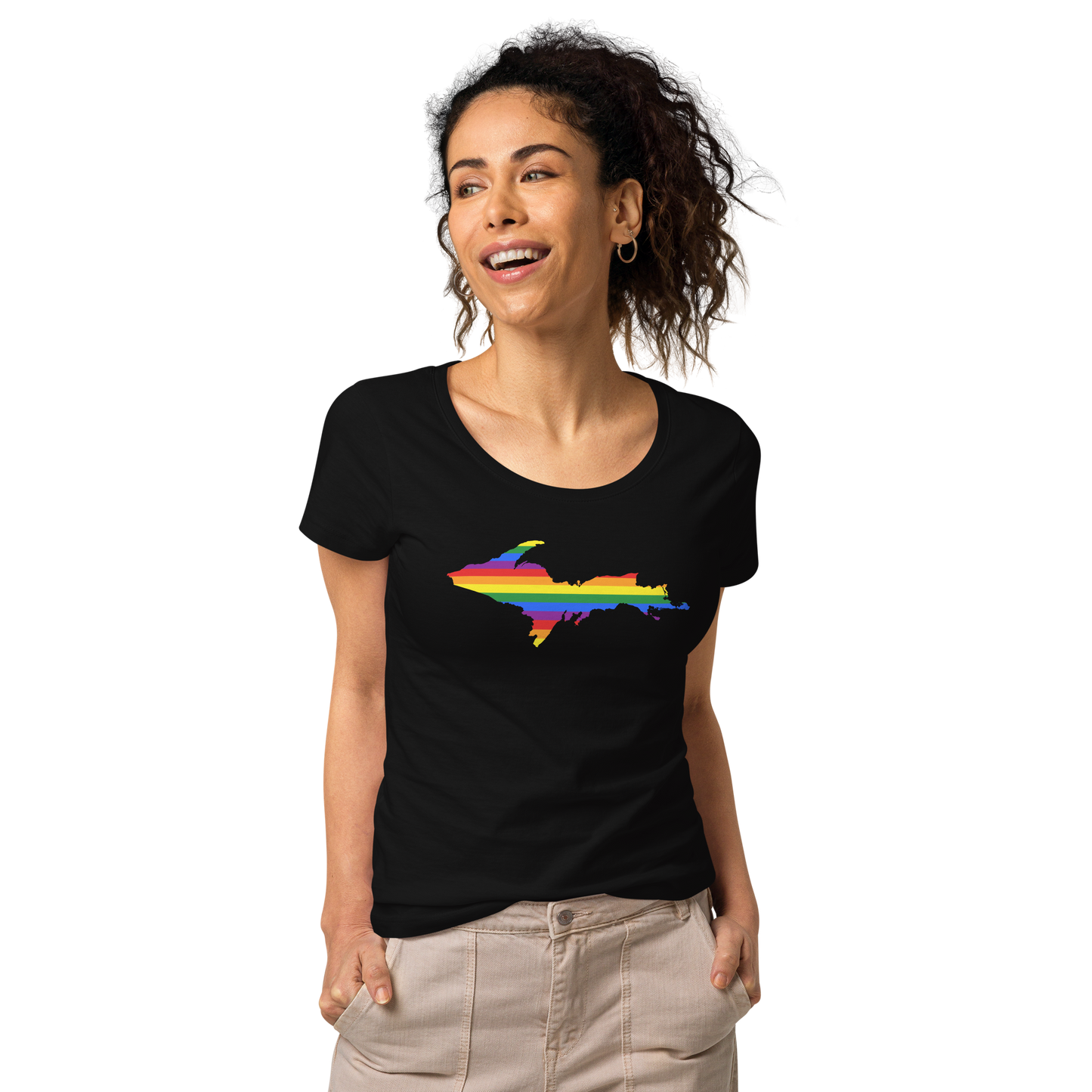 Michigan Upper Peninsula T-Shirt (w/ UP Pride Flag Outline) | Women's Organic