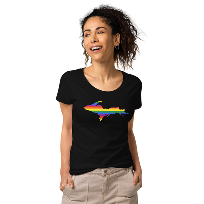 Michigan Upper Peninsula T-Shirt (w/ UP Pride Flag Outline) | Women's Organic