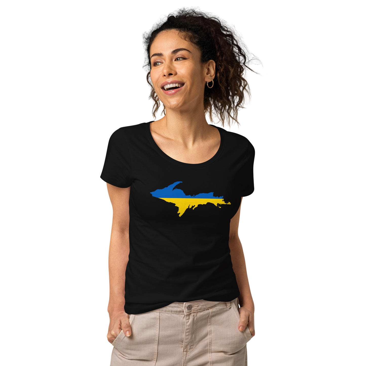 Michigan Upper Peninsula T-Shirt (w/ UP Ukraine Flag Outline) | Women's Organic