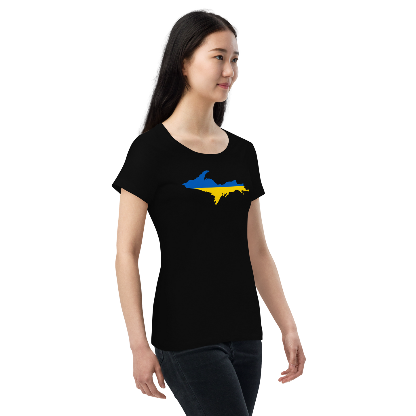 Michigan Upper Peninsula T-Shirt (w/ UP Ukraine Flag Outline) | Women's Organic