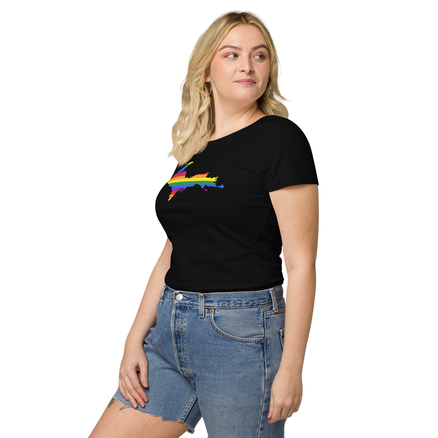 Michigan Upper Peninsula T-Shirt (w/ UP Pride Flag Outline) | Women's Organic