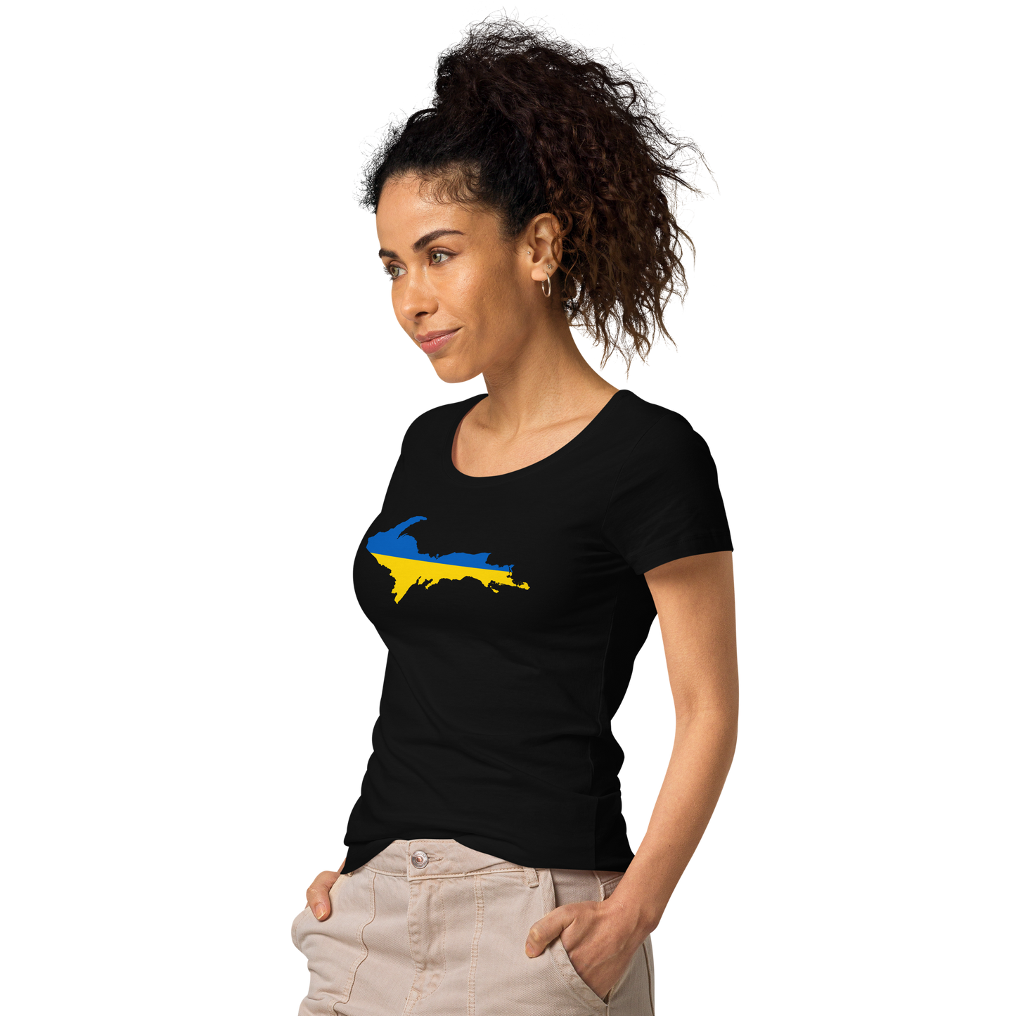 Michigan Upper Peninsula T-Shirt (w/ UP Ukraine Flag Outline) | Women's Organic