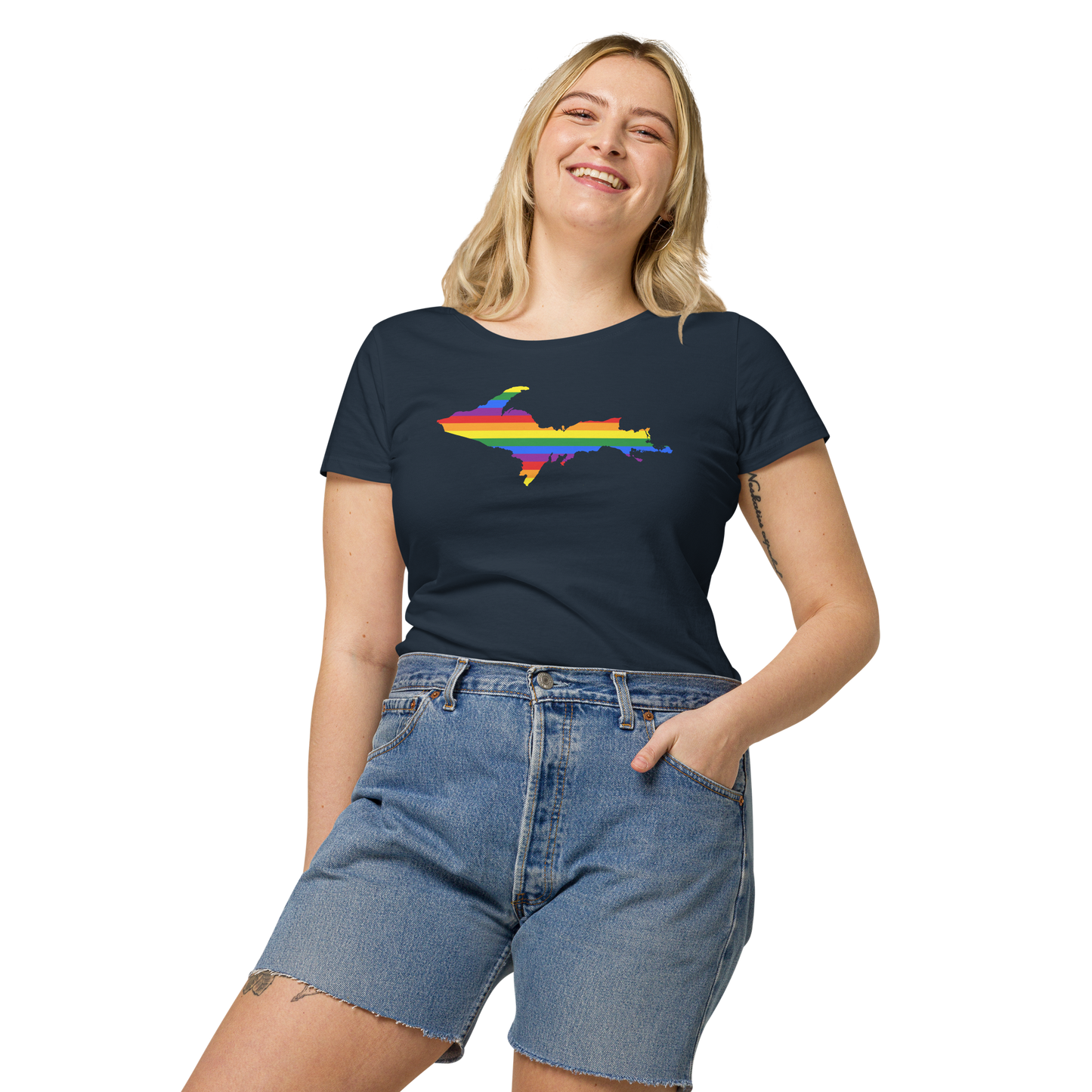 Michigan Upper Peninsula T-Shirt (w/ UP Pride Flag Outline) | Women's Organic