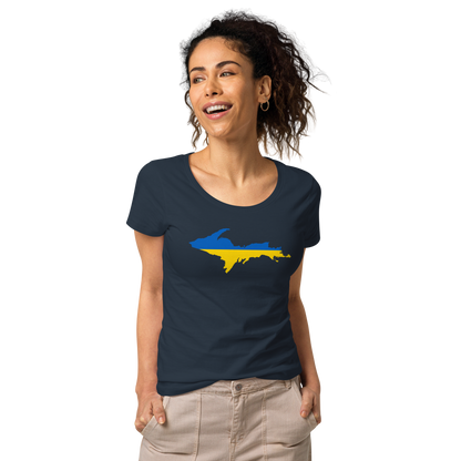 Michigan Upper Peninsula T-Shirt (w/ UP Ukraine Flag Outline) | Women's Organic