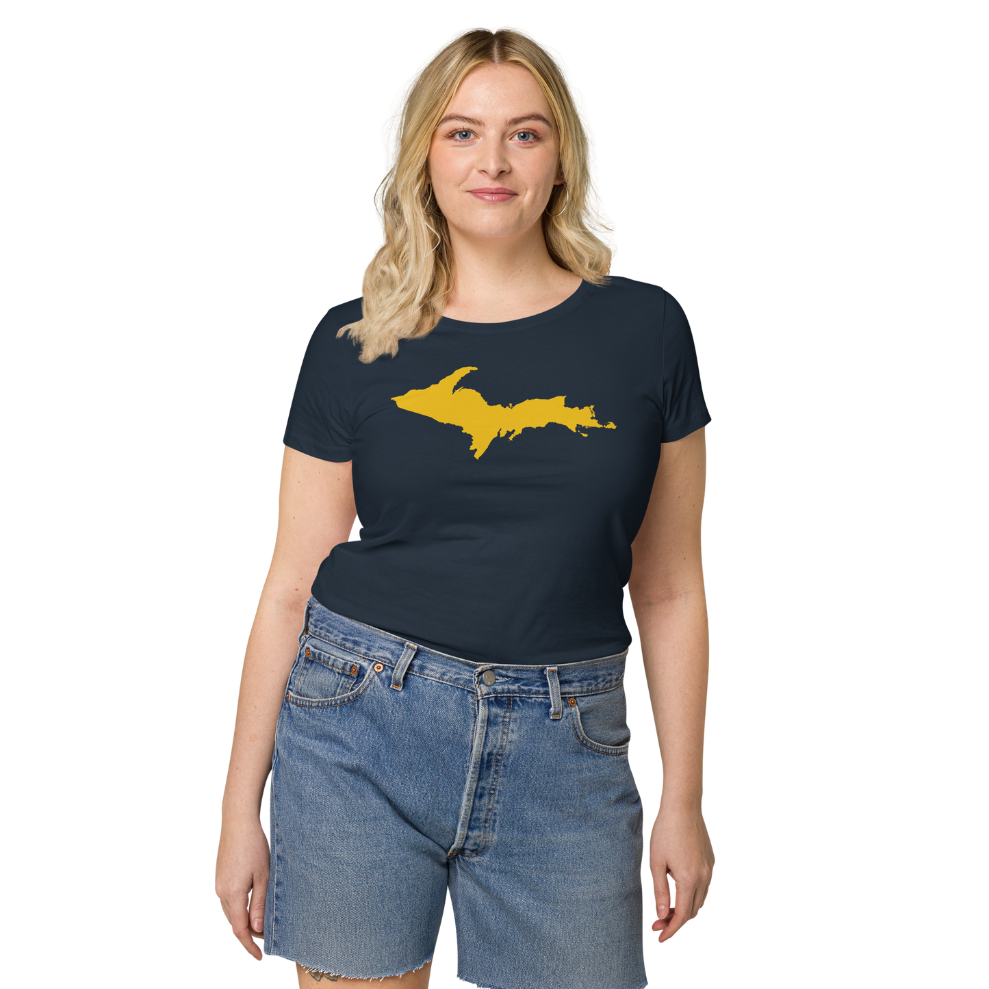 Michigan Upper Peninsula T-Shirt (w/ Gold UP Outline) | Women's Organic