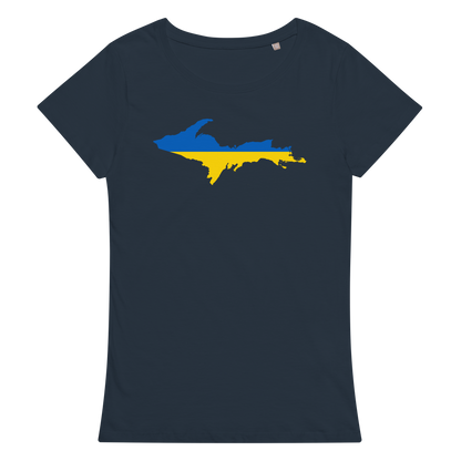 Michigan Upper Peninsula T-Shirt (w/ UP Ukraine Flag Outline) | Women's Organic