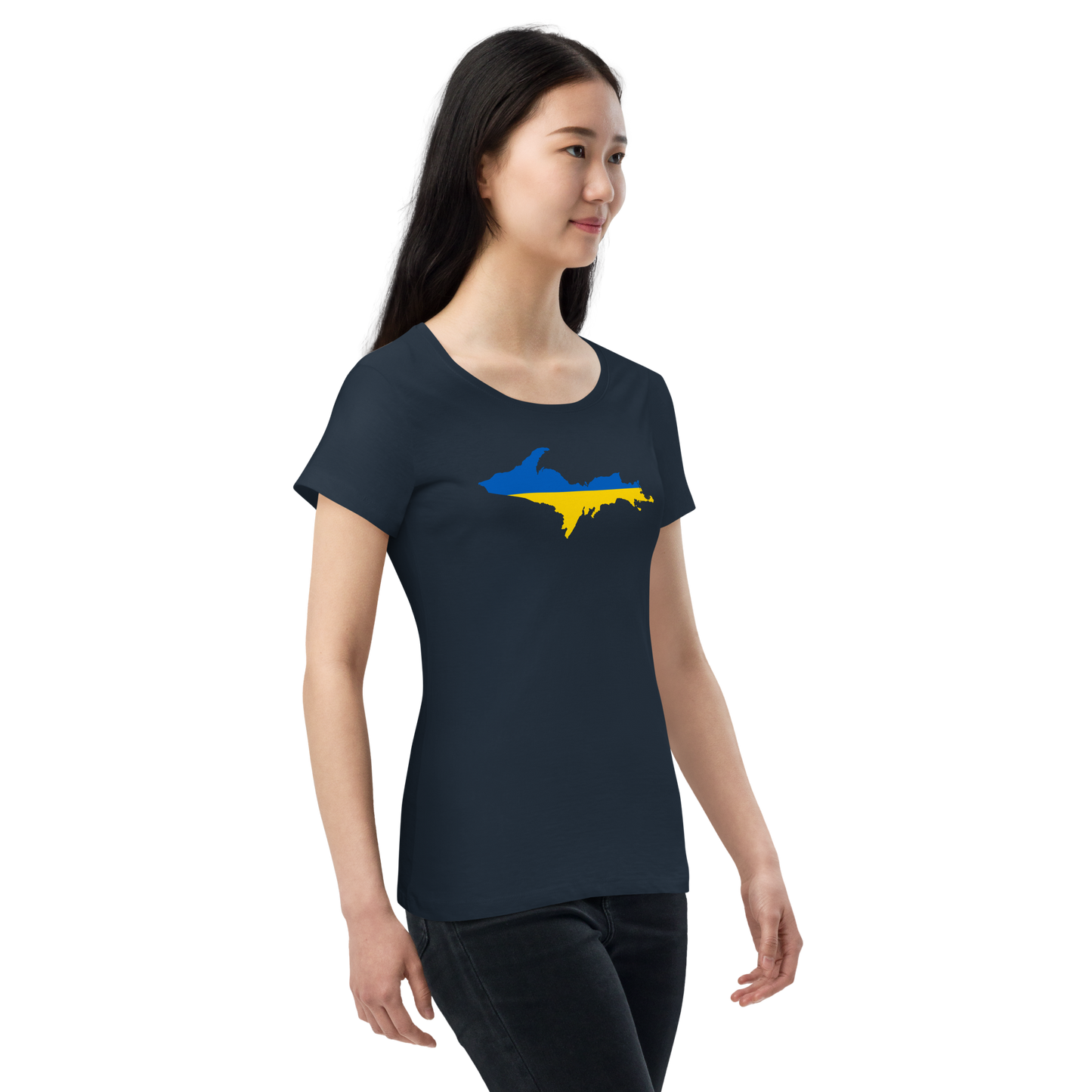 Michigan Upper Peninsula T-Shirt (w/ UP Ukraine Flag Outline) | Women's Organic