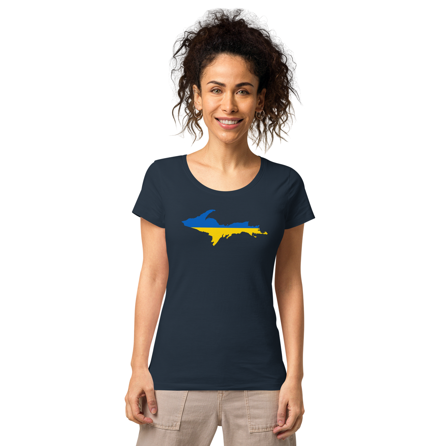 Michigan Upper Peninsula T-Shirt (w/ UP Ukraine Flag Outline) | Women's Organic