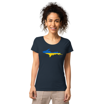 Michigan Upper Peninsula T-Shirt (w/ UP Ukraine Flag Outline) | Women's Organic