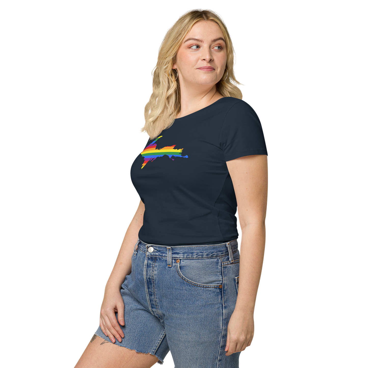 Michigan Upper Peninsula T-Shirt (w/ UP Pride Flag Outline) | Women's Organic