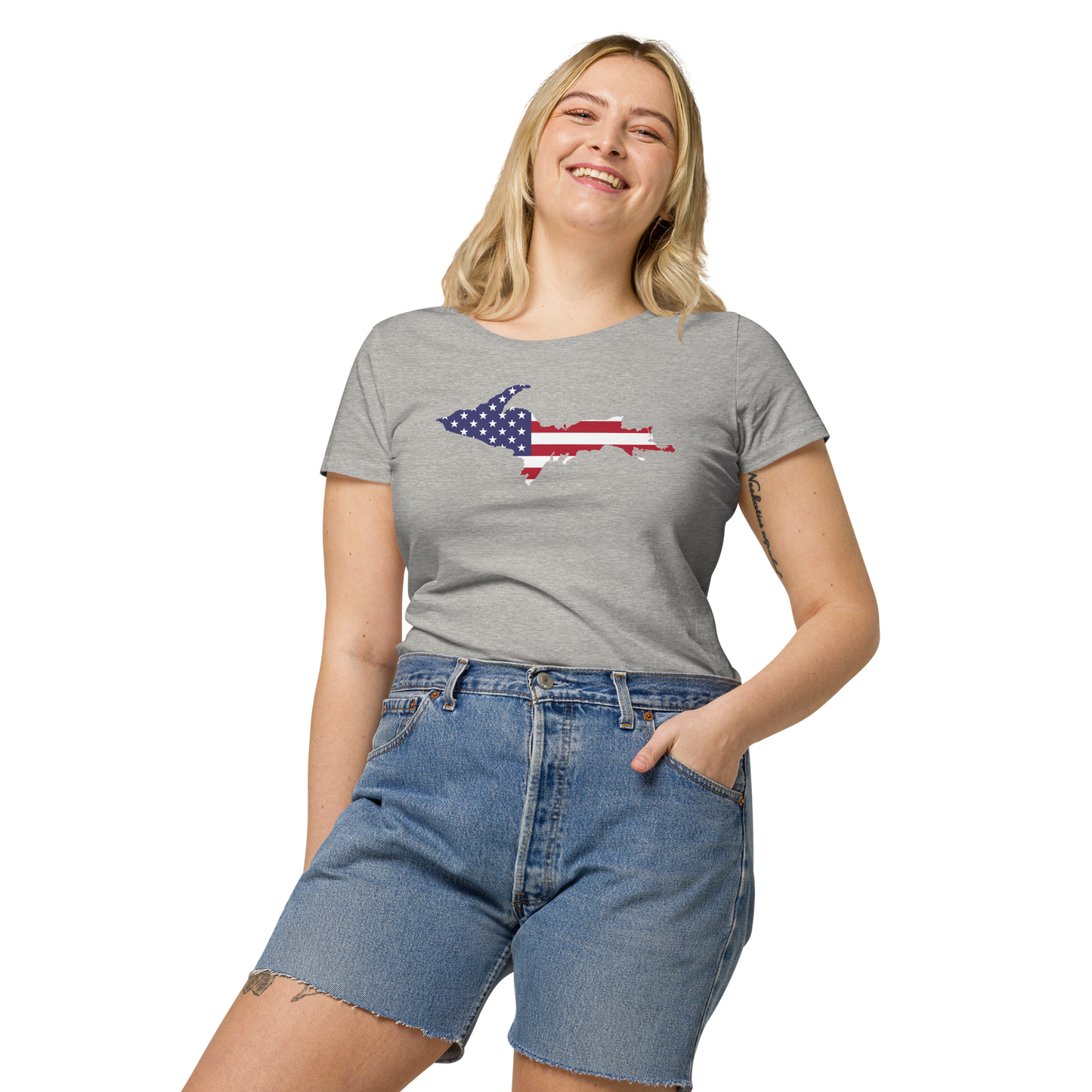 Michigan Upper Peninsula T-Shirt (w/ UP USA Flag Outline | Women's Organic