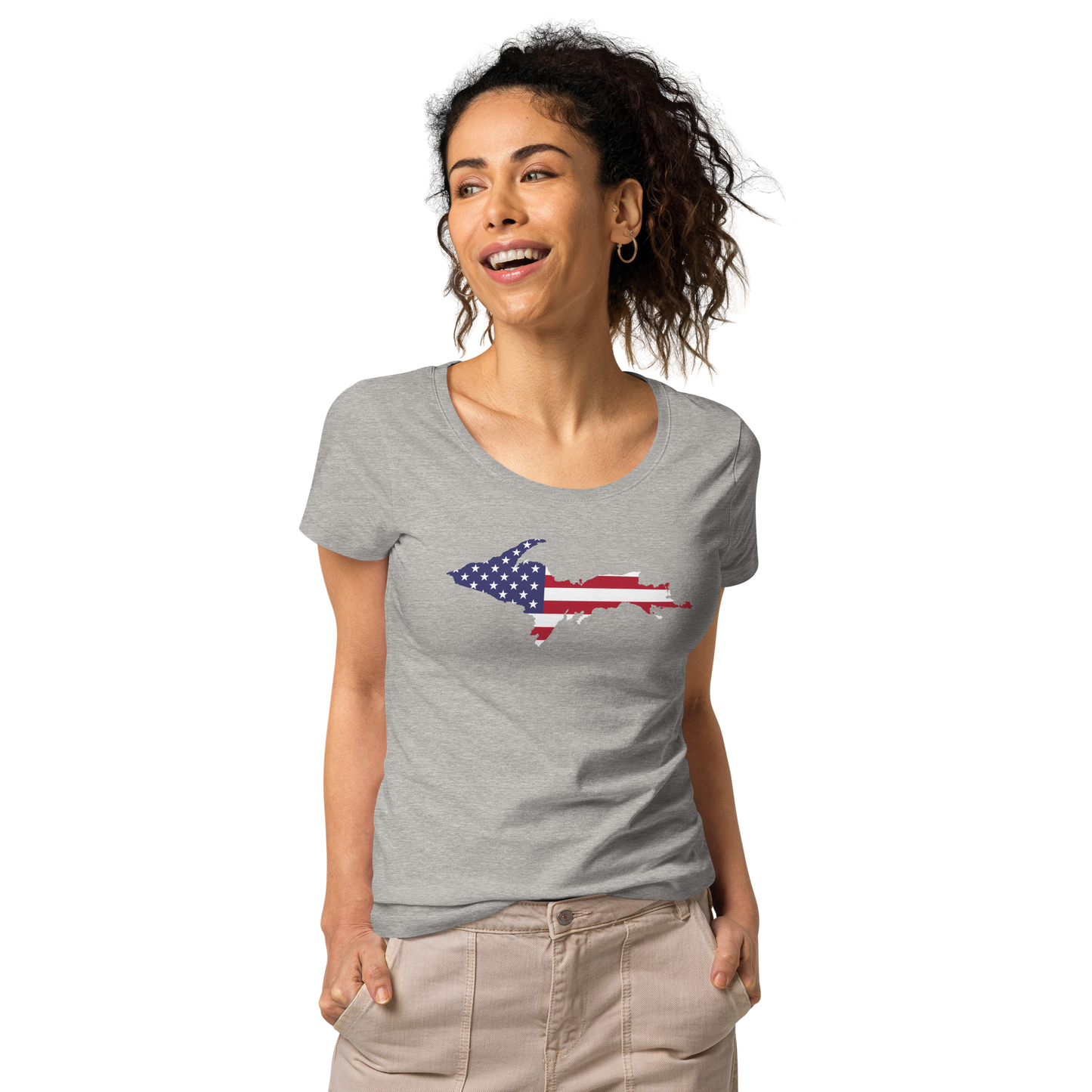 Michigan Upper Peninsula T-Shirt (w/ UP USA Flag Outline | Women's Organic