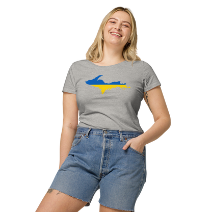 Michigan Upper Peninsula T-Shirt (w/ UP Ukraine Flag Outline) | Women's Organic