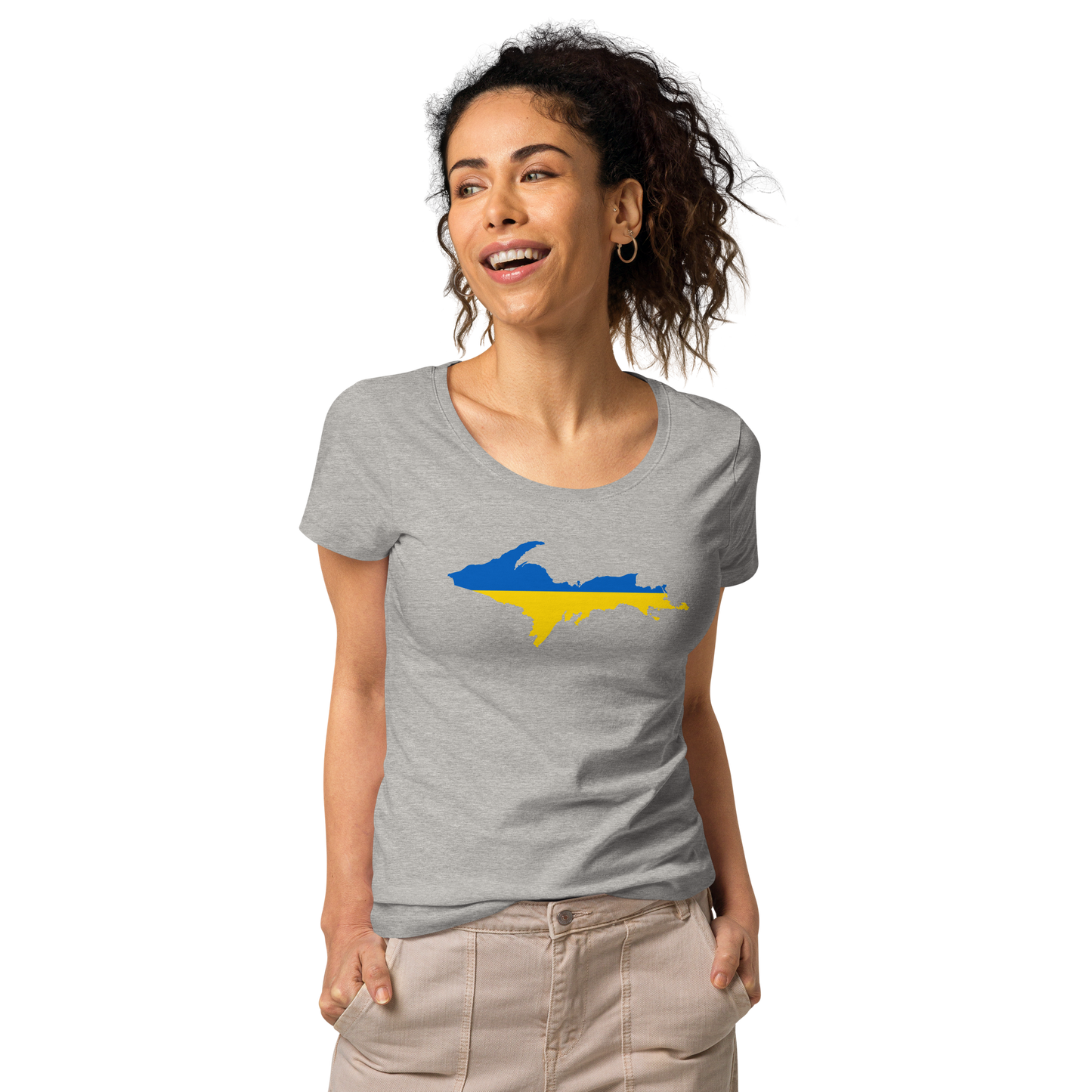 Michigan Upper Peninsula T-Shirt (w/ UP Ukraine Flag Outline) | Women's Organic