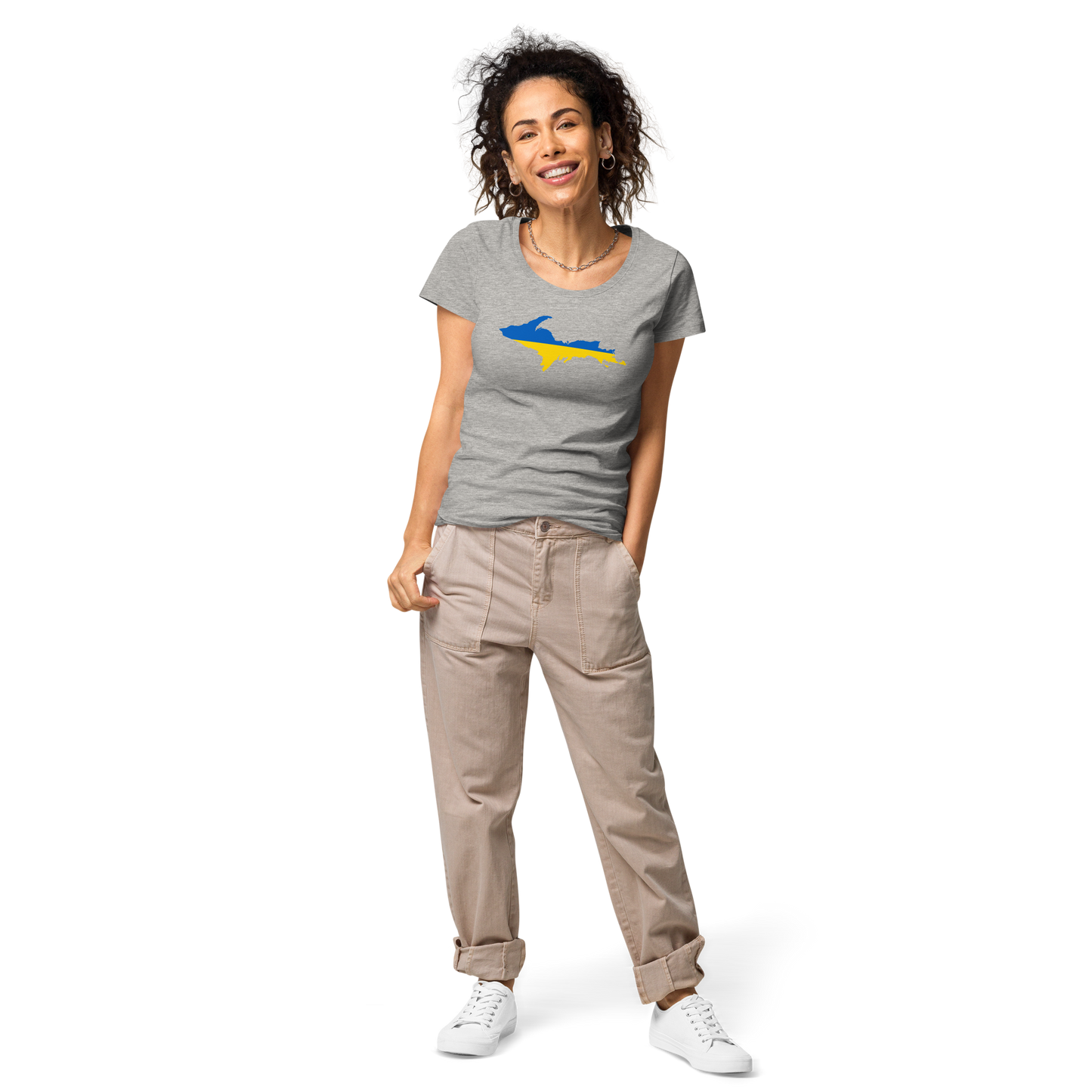 Michigan Upper Peninsula T-Shirt (w/ UP Ukraine Flag Outline) | Women's Organic