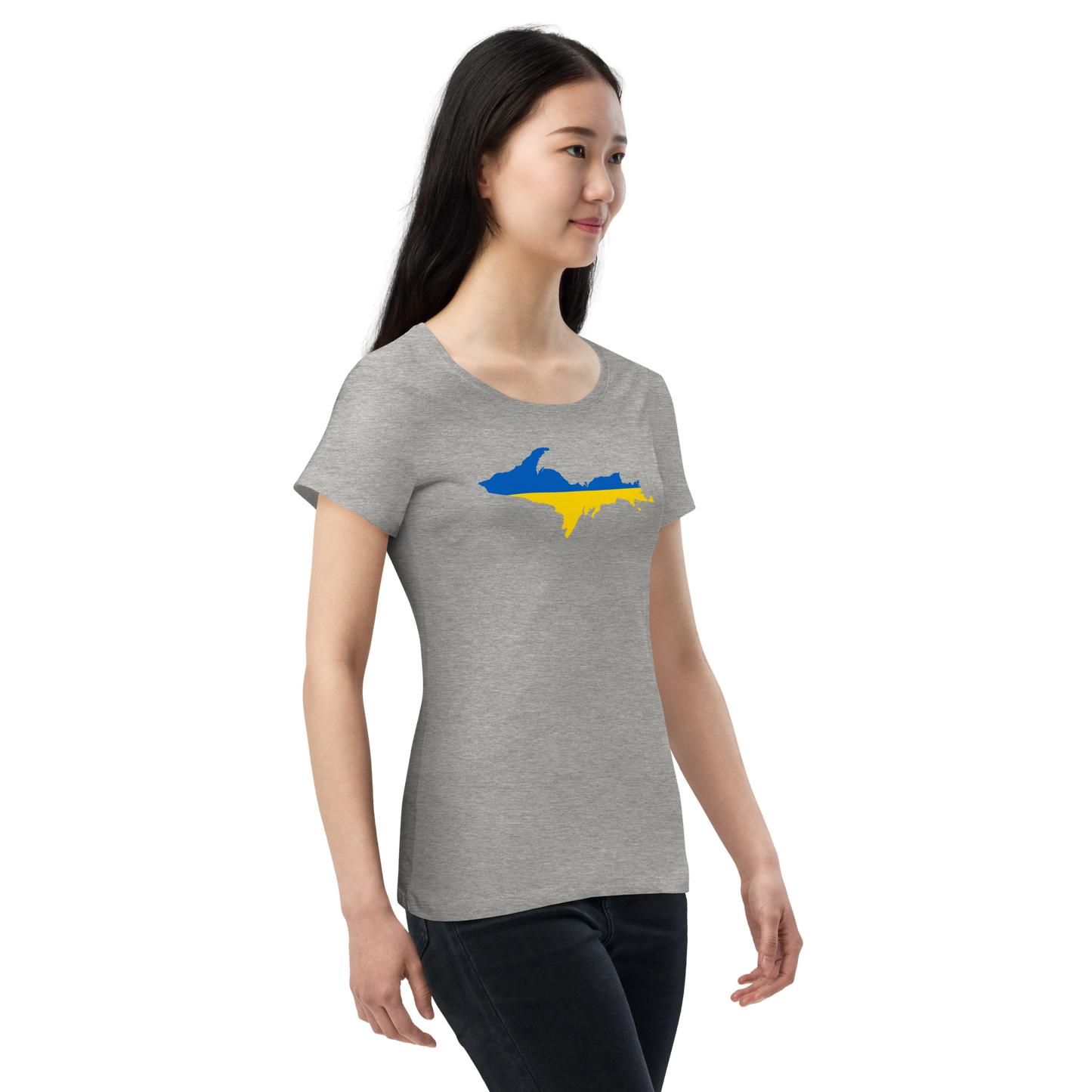 Michigan Upper Peninsula T-Shirt (w/ UP Ukraine Flag Outline) | Women's Organic