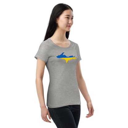 Michigan Upper Peninsula T-Shirt (w/ UP Ukraine Flag Outline) | Women's Organic