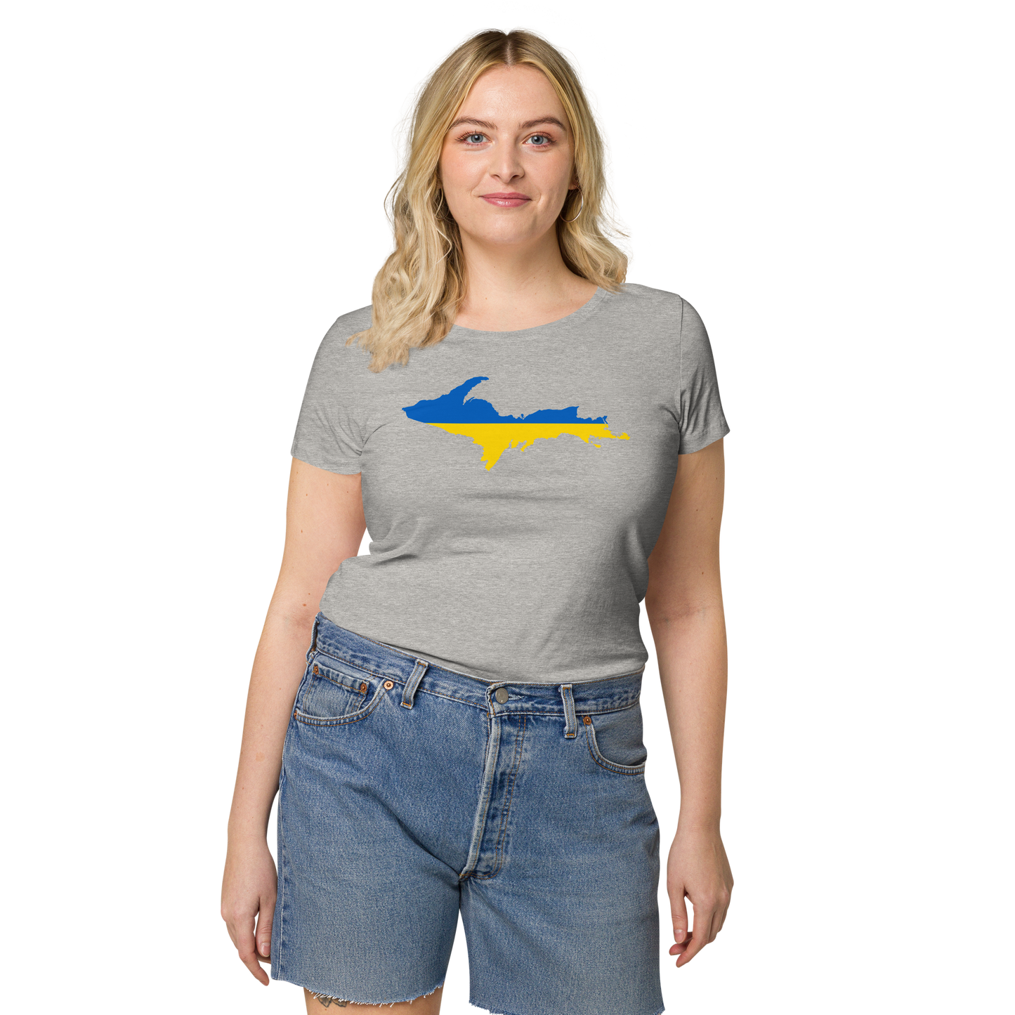 Michigan Upper Peninsula T-Shirt (w/ UP Ukraine Flag Outline) | Women's Organic