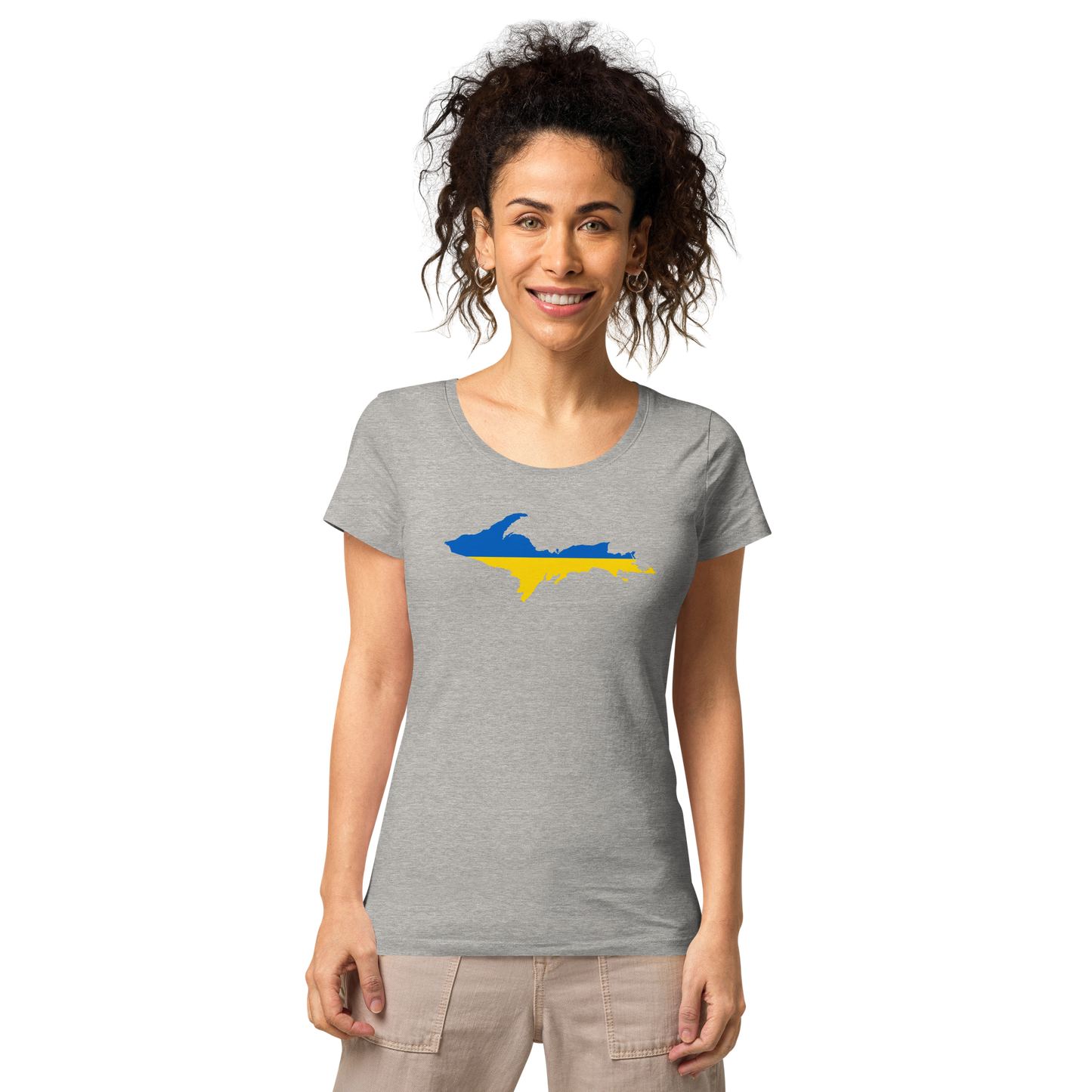 Michigan Upper Peninsula T-Shirt (w/ UP Ukraine Flag Outline) | Women's Organic