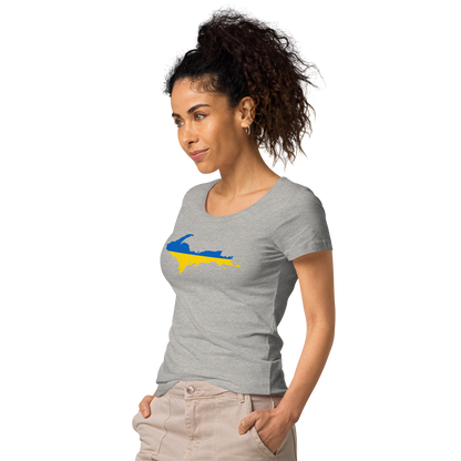 Michigan Upper Peninsula T-Shirt (w/ UP Ukraine Flag Outline) | Women's Organic