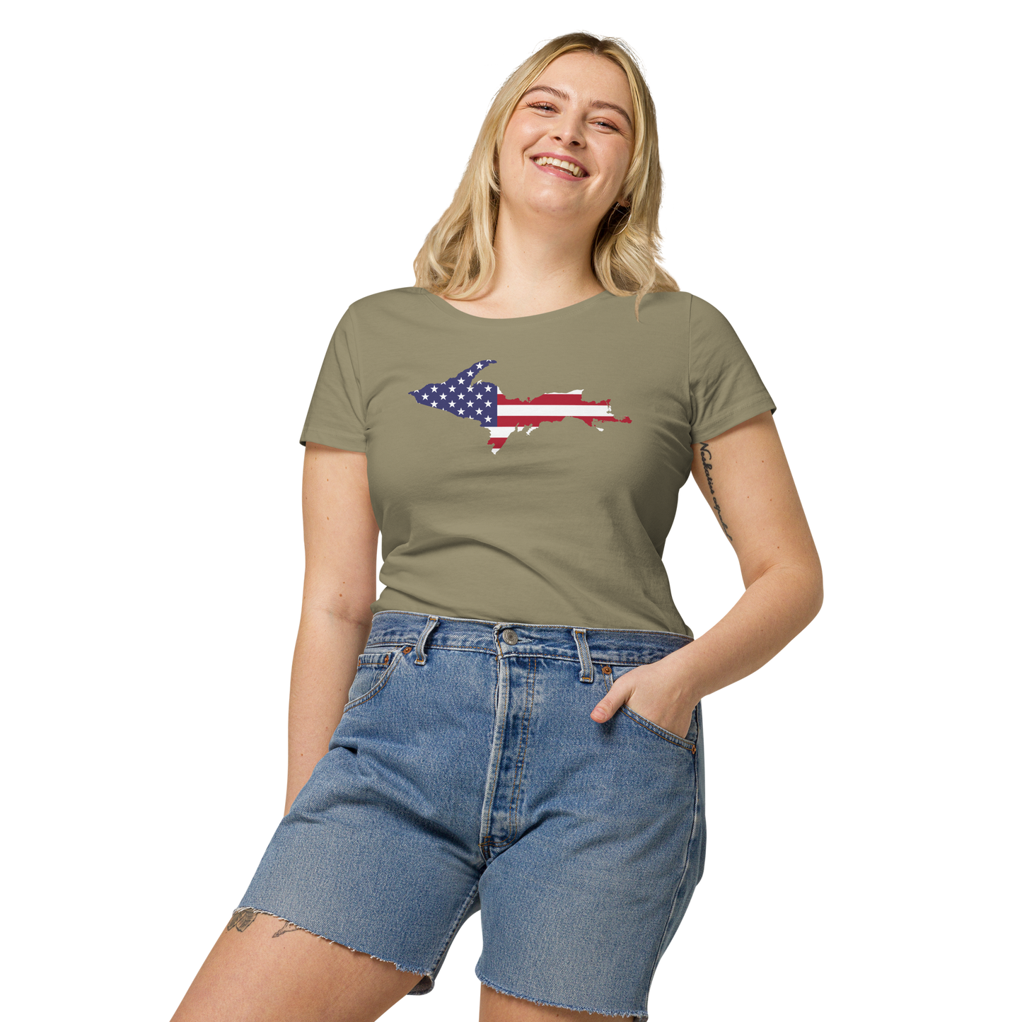 Michigan Upper Peninsula T-Shirt (w/ UP USA Flag Outline | Women's Organic