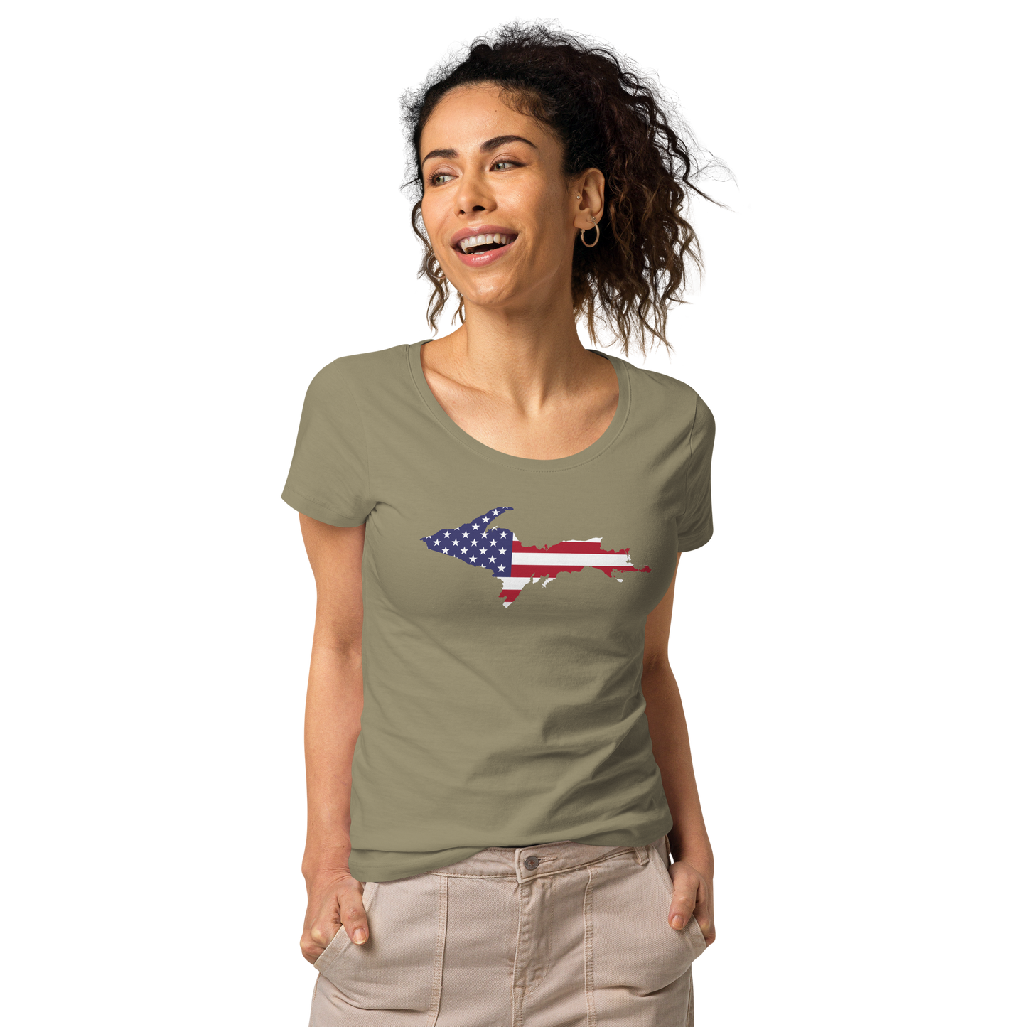 Michigan Upper Peninsula T-Shirt (w/ UP USA Flag Outline | Women's Organic