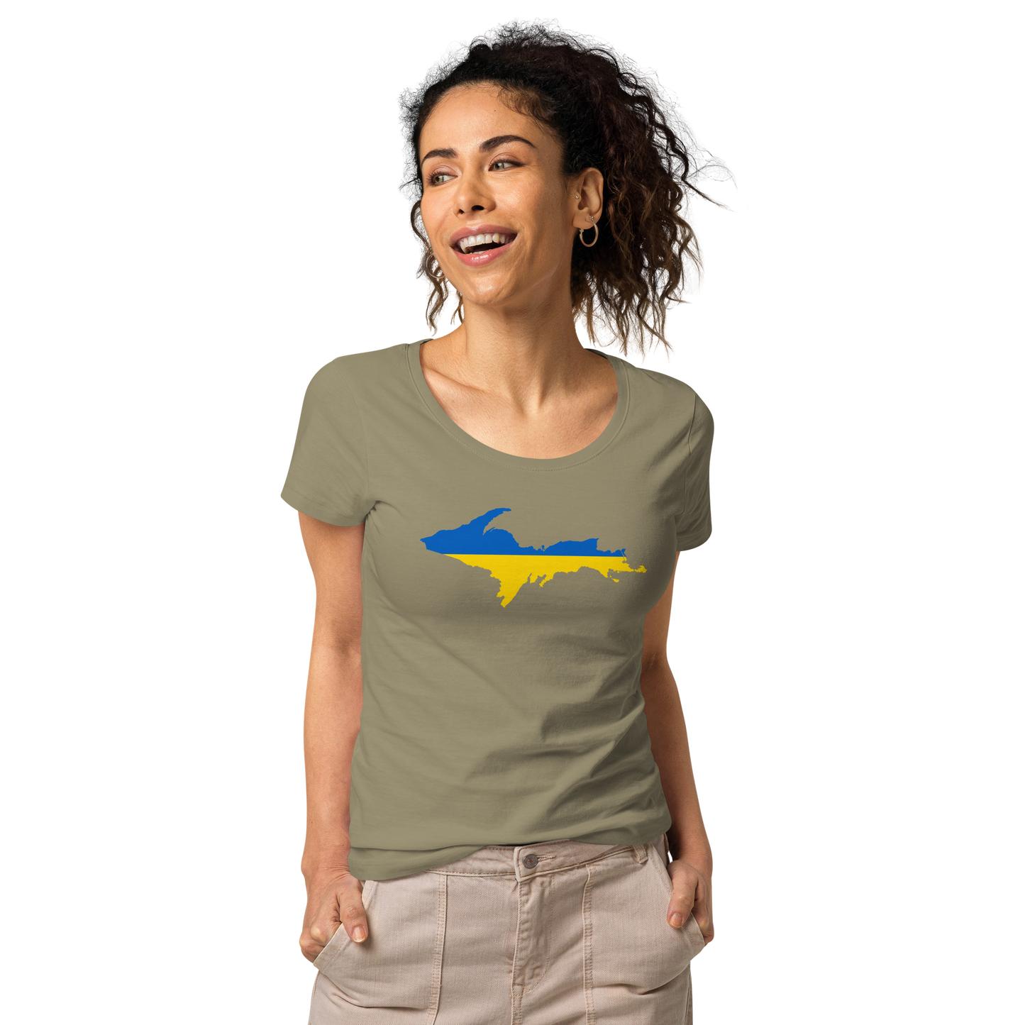 Michigan Upper Peninsula T-Shirt (w/ UP Ukraine Flag Outline) | Women's Organic