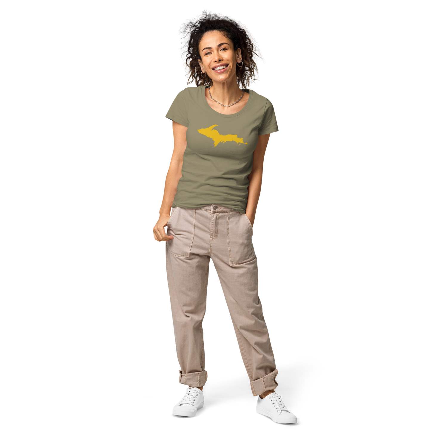 Michigan Upper Peninsula T-Shirt (w/ Gold UP Outline) | Women's Organic