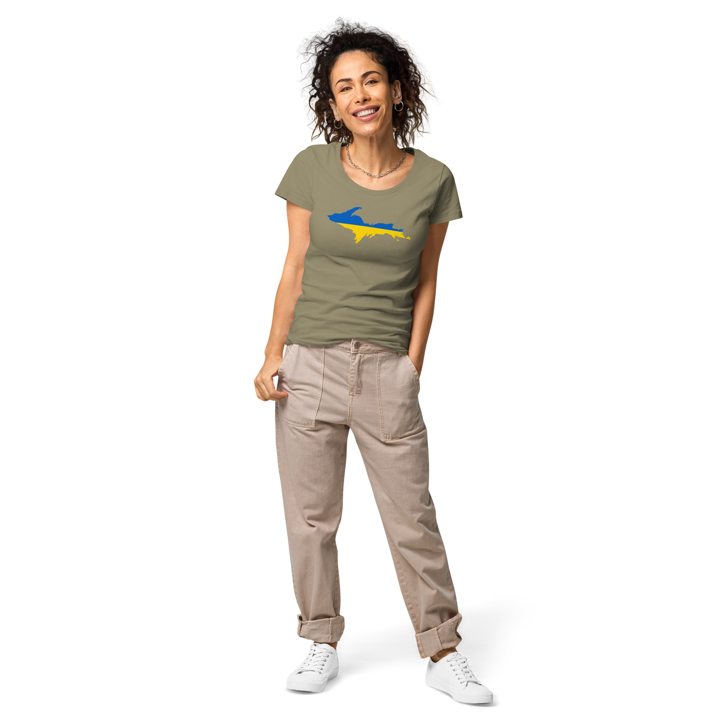 Michigan Upper Peninsula T-Shirt (w/ UP Ukraine Flag Outline) | Women's Organic