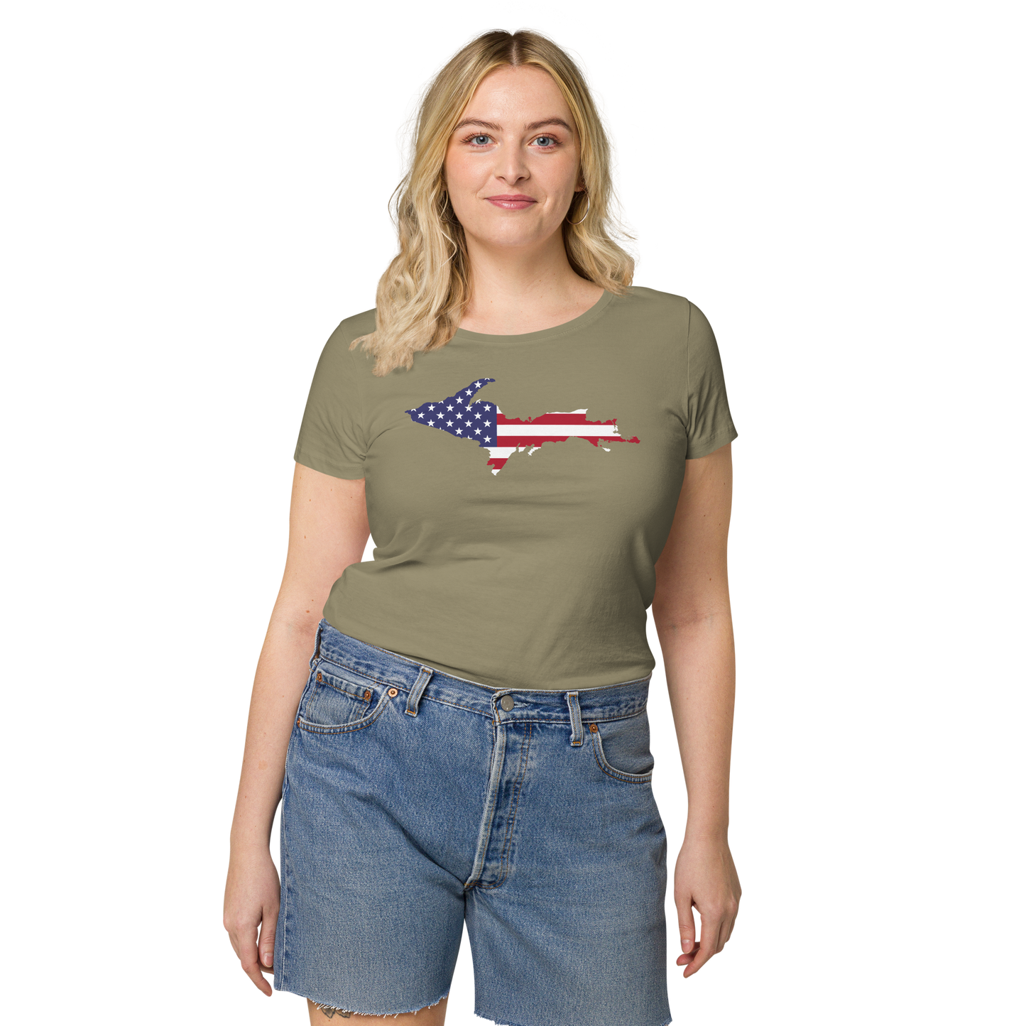 Michigan Upper Peninsula T-Shirt (w/ UP USA Flag Outline | Women's Organic
