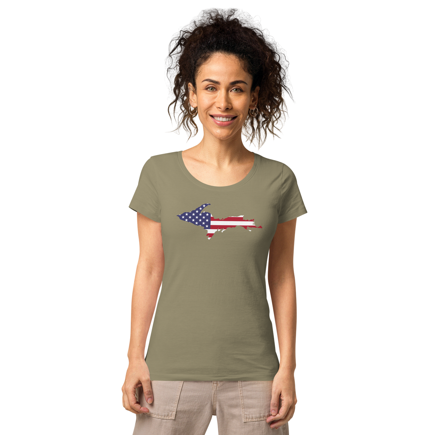 Michigan Upper Peninsula T-Shirt (w/ UP USA Flag Outline | Women's Organic