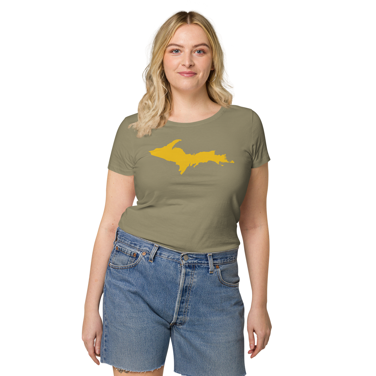 Michigan Upper Peninsula T-Shirt (w/ Gold UP Outline) | Women's Organic